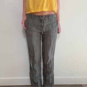 Gray/ Green Drawstring Linen Cargo Pants